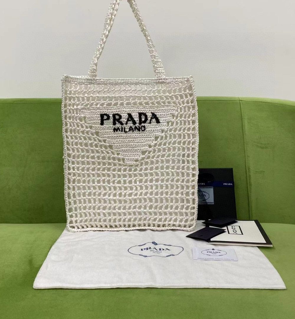 Prada Raffia Tote Bag White For Women, Women's Bags 14.9in/38cm 1BG393_2A2T_F0009_V_OOO