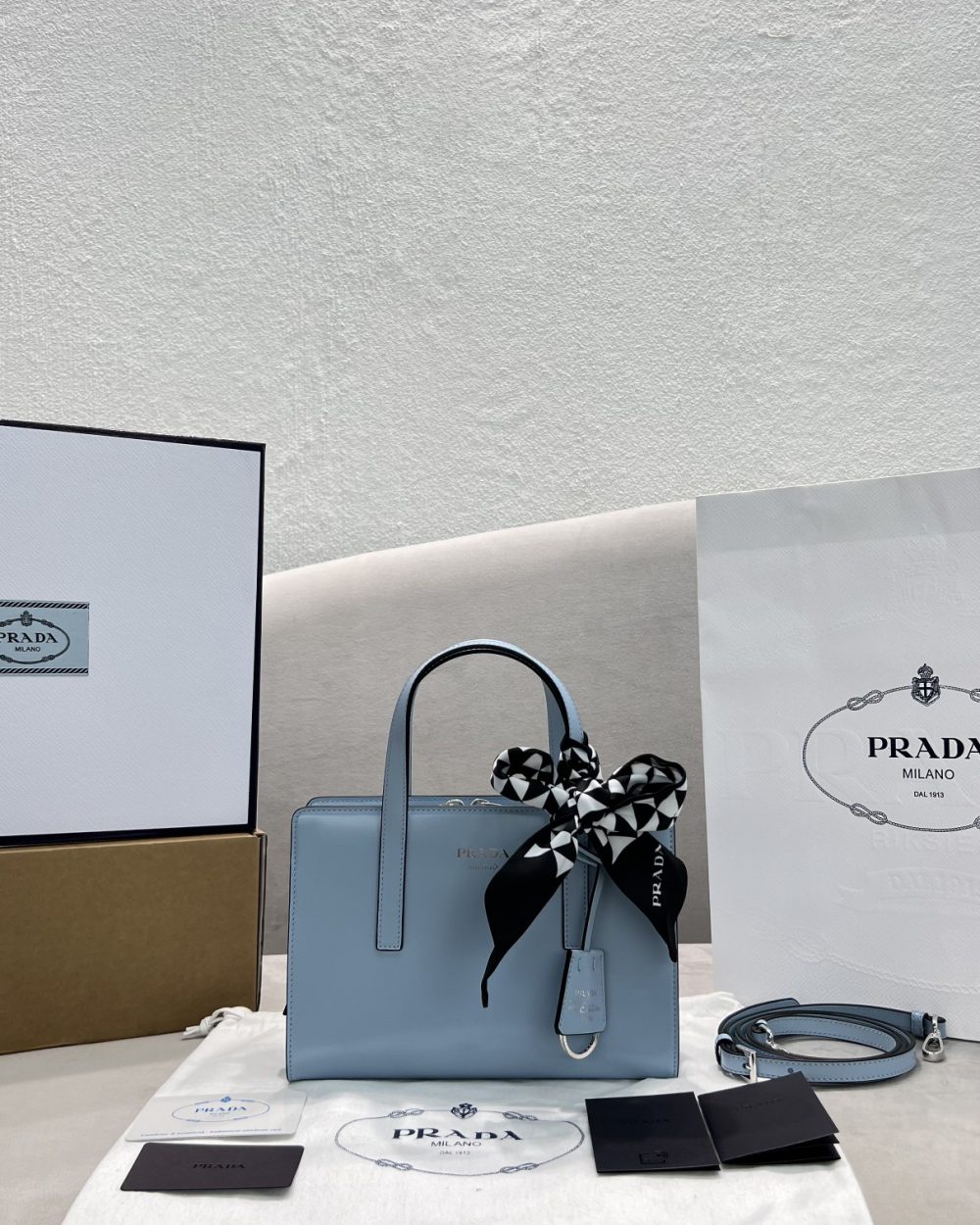 Prada Re-Edition 1995 Brushed Mini Handbag Blue For Women, Women's Bags 8.6in/22cm