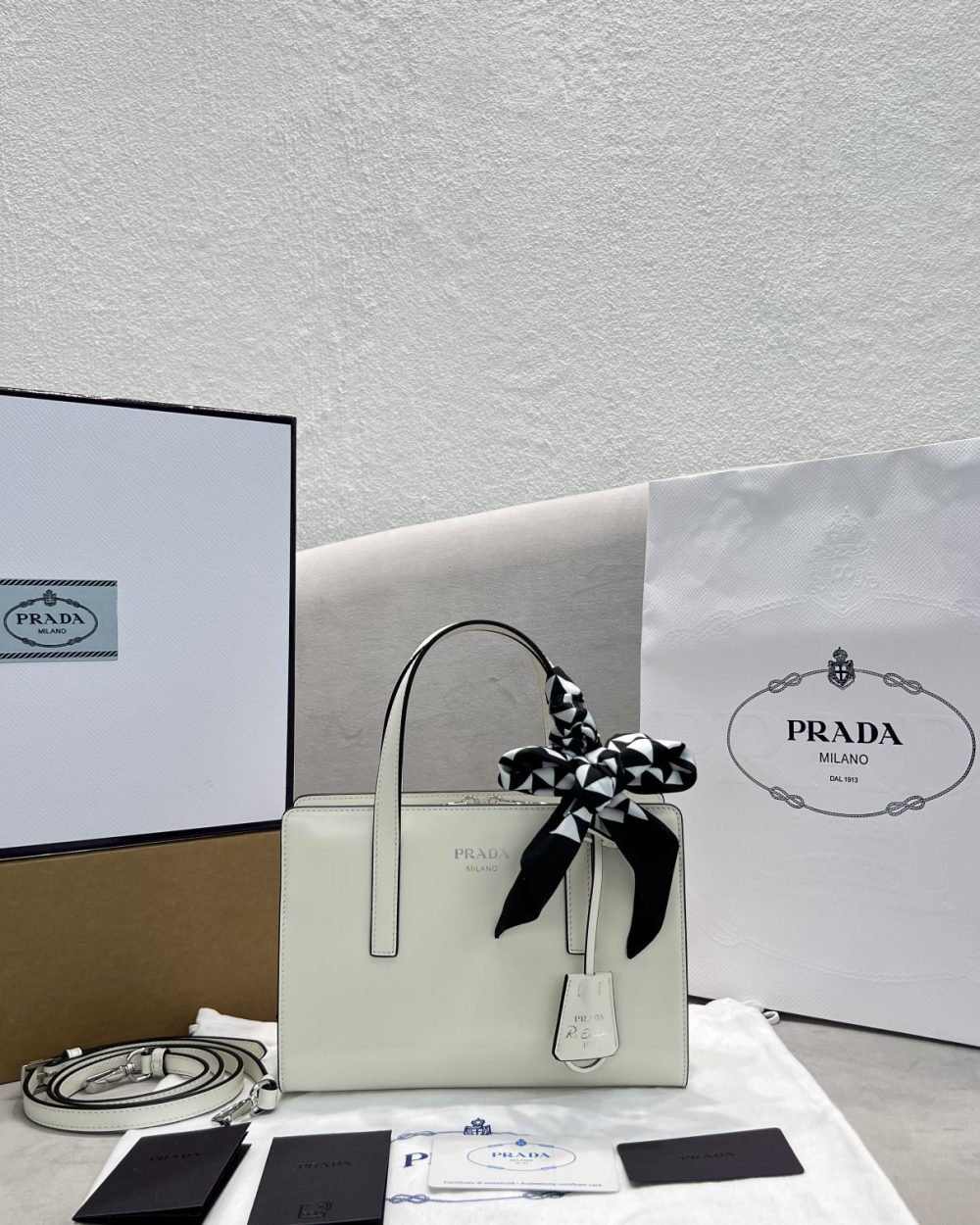 Prada Re-Edition 1995 Brushed Mini Handbag White For Women, Women's Bags 8.6in/22cm