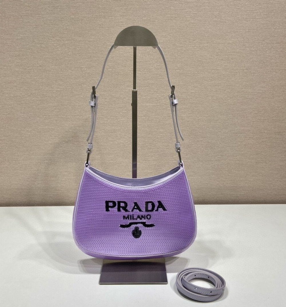 Prada Re-Edition 2000 Sequined Re-Nylon Mini-Bag Blue For Women, Women's Bags 8.6in/22cm