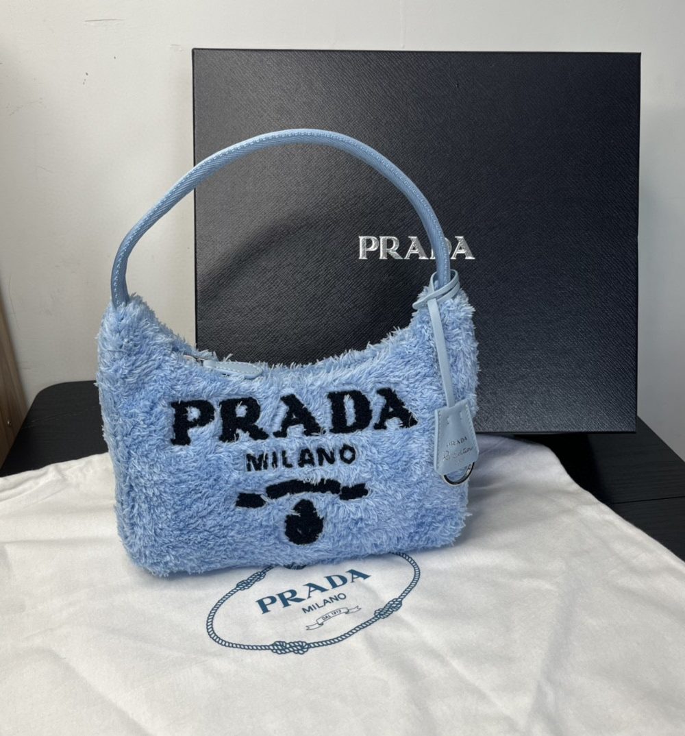 Prada Re-Edition 2000 Terry Mini-Bag Blue For Women, Women's Bags 8.6in/22cm 1NE515_2DXO_F0D4O