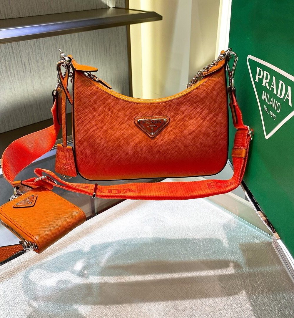 Prada Re-Edition 2005 Re-Nylon Mini Bag Orange For Women, Women's Bags 8.6in/22cm