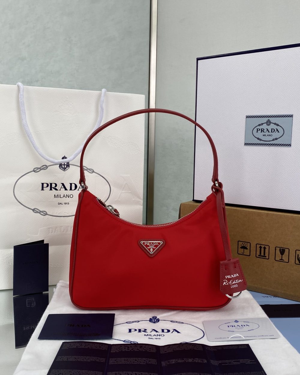 Prada Re-Edition 2005 Re-Nylon Mini Bag Red For Women, Women's Bags 8.6in/22cm