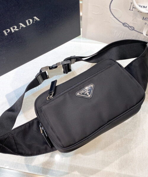 Prada Re-Nylon And Saffiano Belt Bag Black For Women, Women's Bags 8.2in/21cm 2VL977_2DMG_F0002_V_WOO