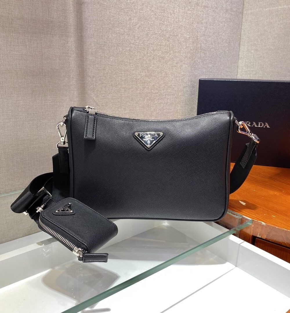 Prada Re-Nylon And Saffiano Shoulder Bag Black For Women, Women's Bags 9.4in/24cm 2VH113_2DMH_F0002_V_OOP