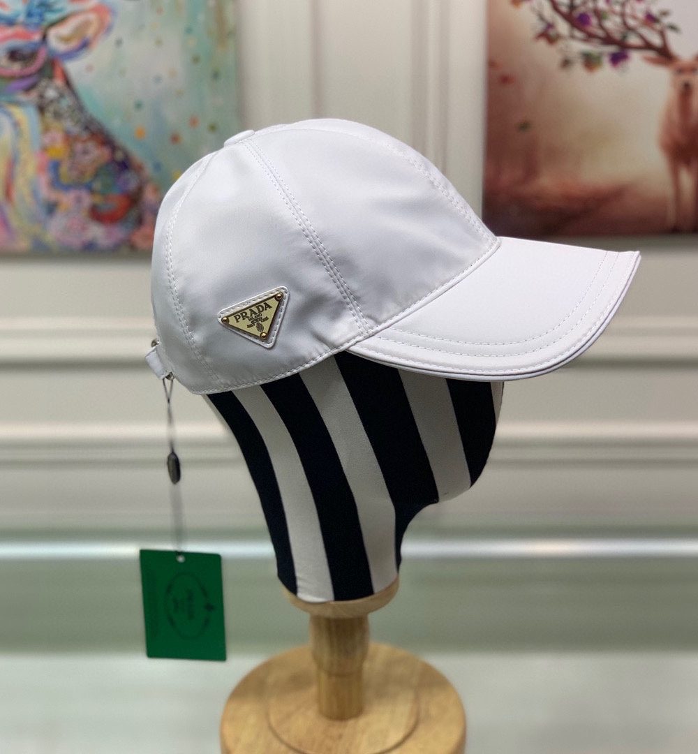 Prada Re-Nylon Baseball Cap White Prada Cap 1HC274_2DMI_F0009