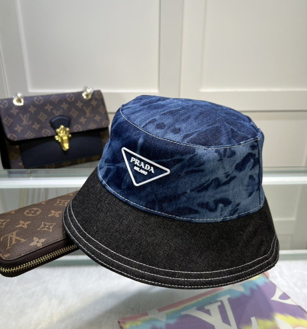 Prada Re-Nylon Bucket Hat Black/Blue Prada Hat