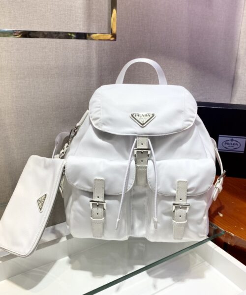 Prada Re-Nylon Medium Backpack White For Women, Women's Bags 12.6in/32cm 1BZ811_RV44_F0009_V_OTO