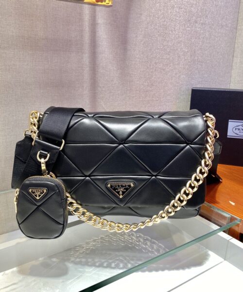 Prada Re-Nylon Padded Shoulder Bag Black For Women, Women's Bags 11in/28cm