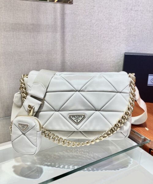 Prada Re-Nylon Padded Shoulder Bag White For Women, Women's Bags 11in/28cm