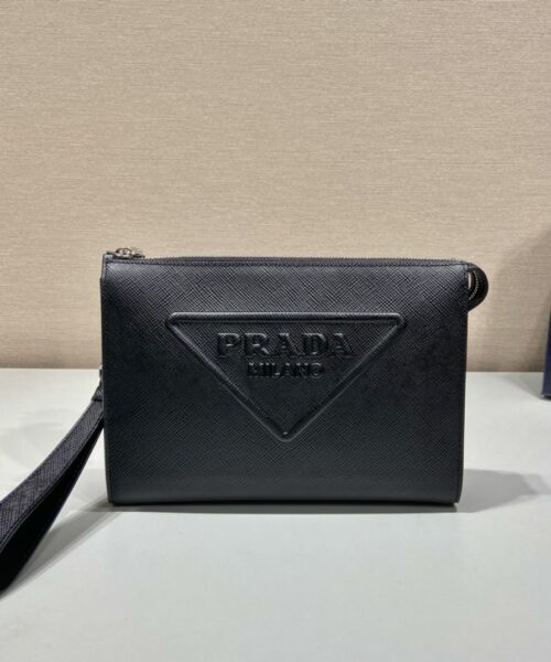 Prada Saffiano Pouch Black For Women, Women's Bags 9.8in/25cm 2VF039_2FAD_F0002_V_OOO