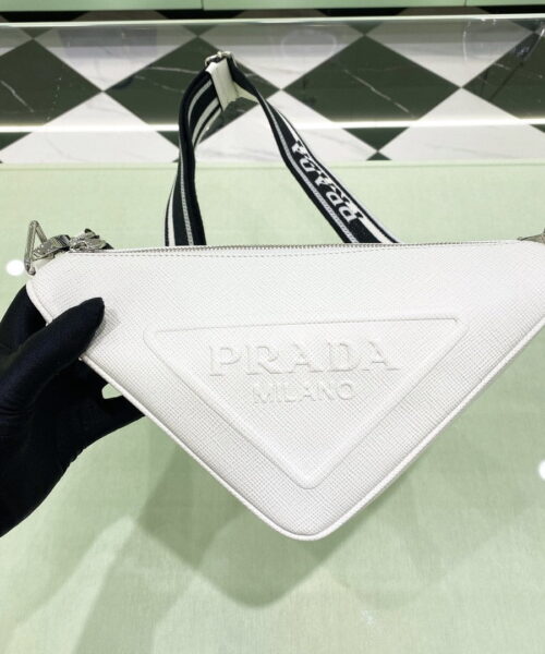 Prada Saffiano Triangle Bag White For Women, Women's Bags 11in/28cm 2VH155_2FAD_F0009_V_OOO