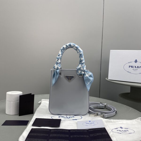 Prada Small Brushed Tote Grey For Women, Women's Bags 6.9in/18cm