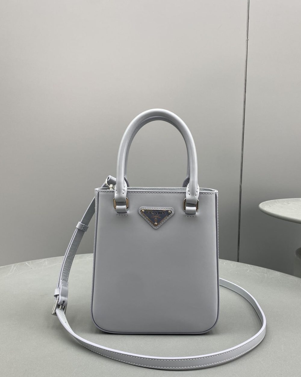 Prada Small Brushed Tote Grey For Women, Women's Bags 6.9in/18cm
