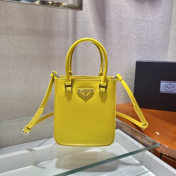Prada Small Brushed Tote Yellow For Women, Women's Bags 6.9in/18cm 1BA331_ZO6_F0ZNZ_V_OOO