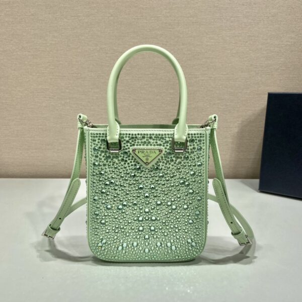 Prada Small Satin Tote Bag With Crystals Gold For Women, Women's Bags 6.9in/18cm 1BA331_2AWL_F068X_V_OOO