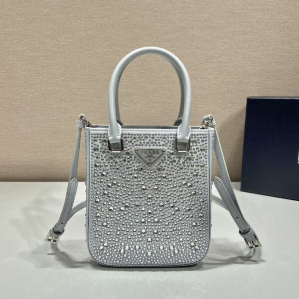 Prada Small Satin Tote Bag With Crystals Silver For Women, Women's Bags 6.9in/18cm 1BA331_2AWL_F0934_V_OOO