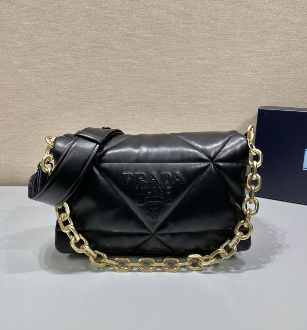 Prada System Nappa Patchwork Shoulder Bag Black For Women, Women's Bags 7.5in/19cm