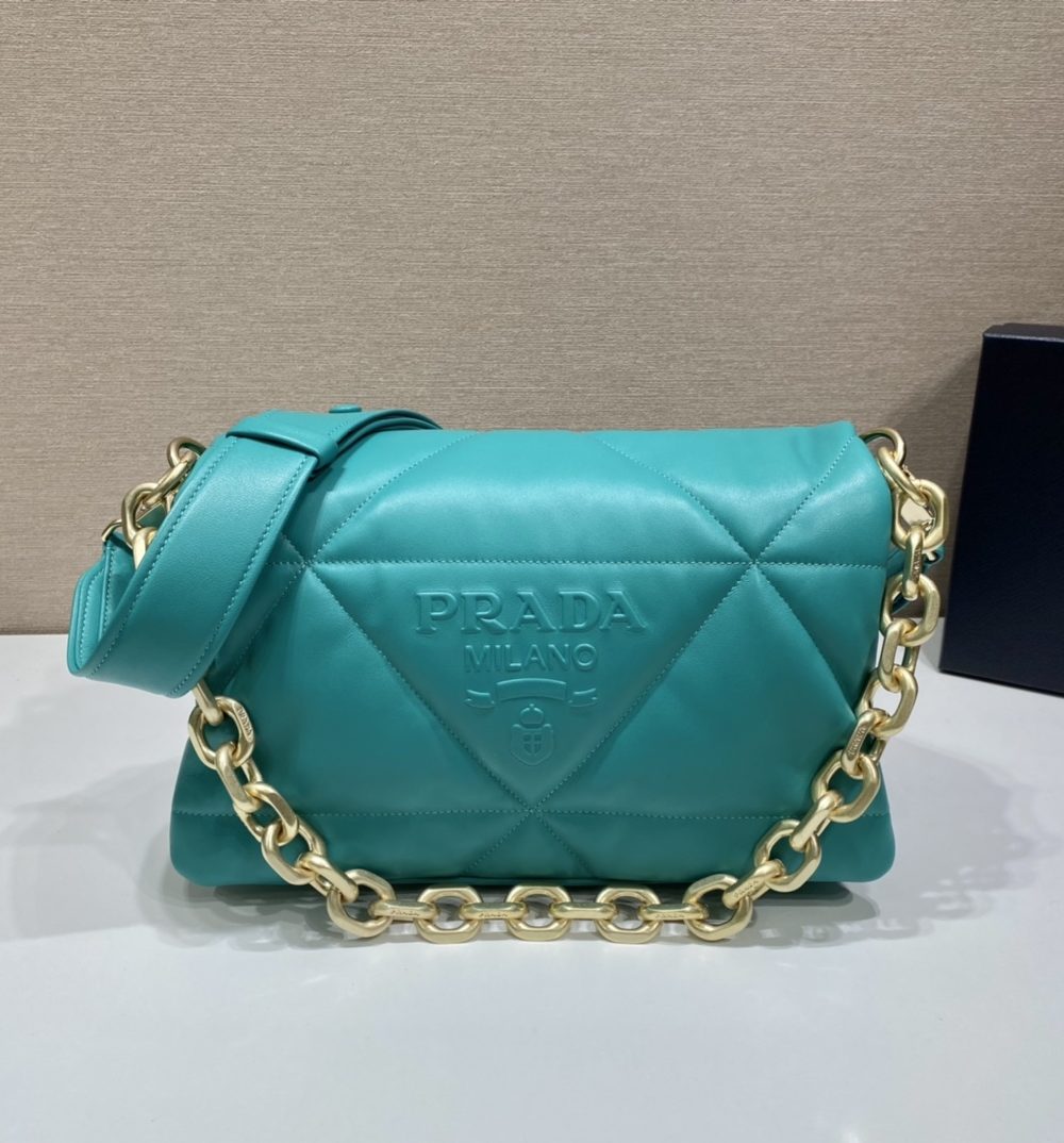 Prada System Nappa Patchwork Shoulder Bag Jade Green For Women, Women's Bags 7.5in/19cm