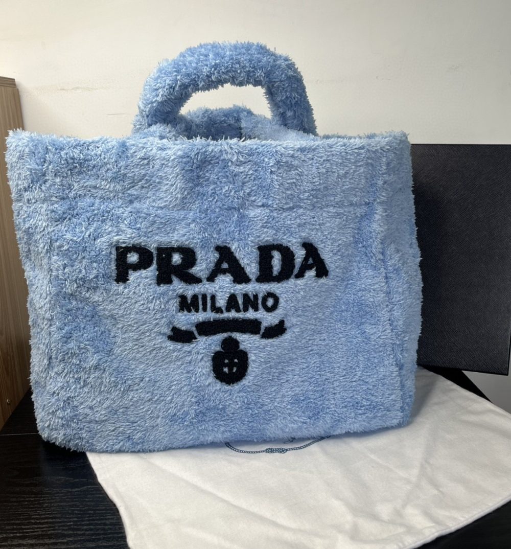 Prada Terry Tote Bag Blue For Women, Women's Bags 15.7in/40cm 1BG130_2DXO_F0D4O_V_MWO