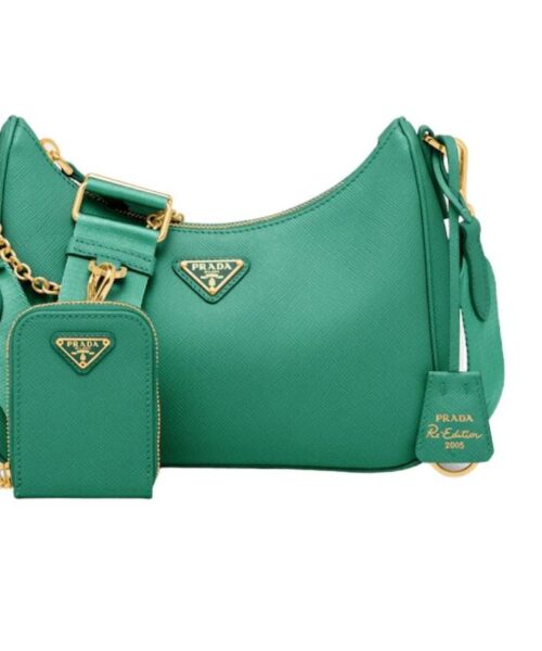 Re-Edition 2005 Saffiano Bag In Green For Women 8.6 in/ 22 cm 1BH204_NZV_F0PCL_V_V2M