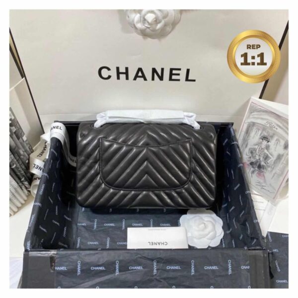 1:1 Replica Chanel Chevron Classic Handbag Black For Women 10.2in/26cm