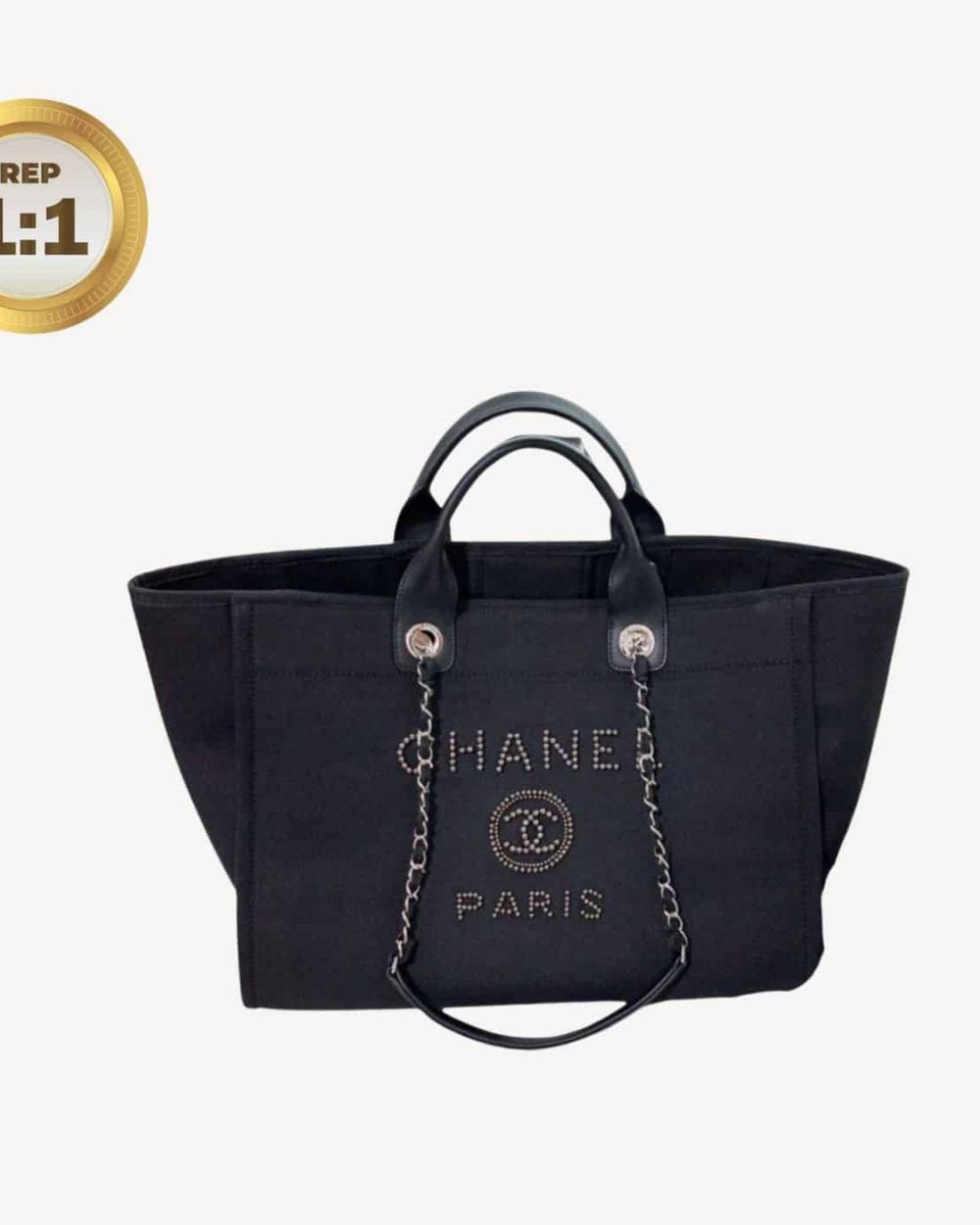 1:1 Replica Chanel Large Deauville Pearl Tote Bag Black For Women 15in/38cm A66941