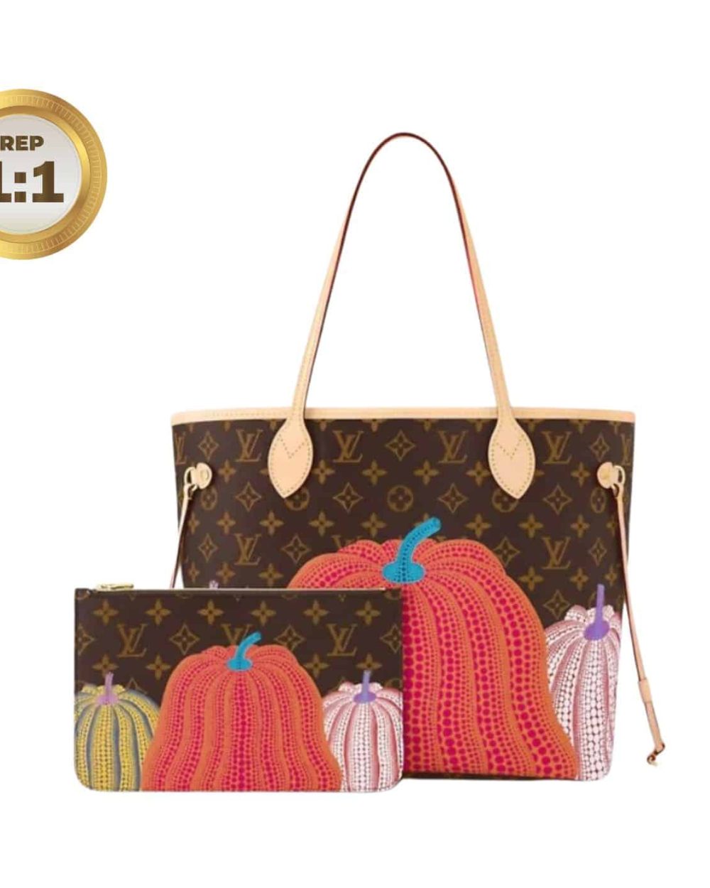 1:1 Replica Louis Vuitton LV x YK Neverfull MM Bag Brown For Women 12.2in/31cm M46468