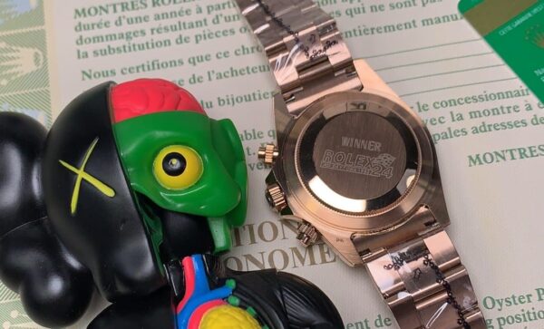 Rolex Daytona Cosmograph Rainbow Crystals Bezel Gold Toned Strap Black Dial 80251