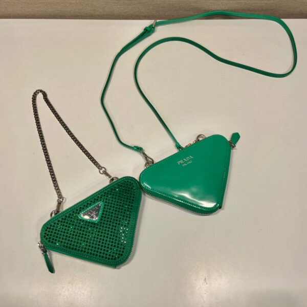 Saffiano Mini Pouch With Sparkling Stone In Green For Women 5.9in/ 15cm