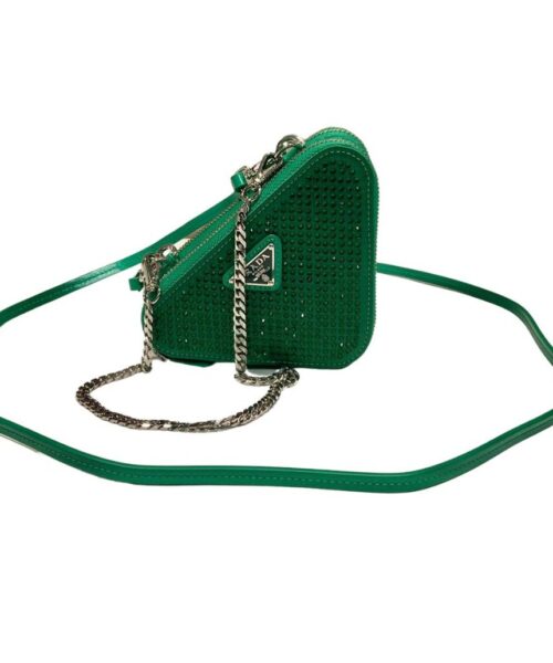 Saffiano Mini Pouch With Sparkling Stone In Green For Women 5.9in/ 15cm