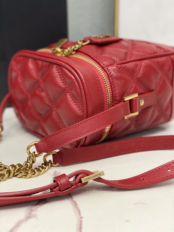 [REP 1:1] Saint Laurent 80's Vanity Bag In Carré-Quilted Grain De Poudre Red For Women 6.4in/16.5cm YSL 649779DME276805
