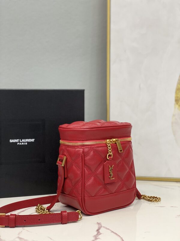 [REP 1:1] Saint Laurent 80's Vanity Bag In Carré-Quilted Grain De Poudre Red For Women 6.4in/16.5cm YSL 649779DME276805