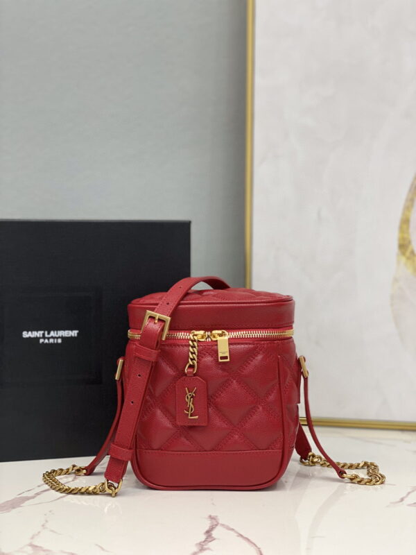 [REP 1:1] Saint Laurent 80's Vanity Bag In Carré-Quilted Grain De Poudre Red For Women 6.4in/16.5cm YSL 649779DME276805