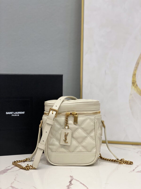[REP 1:1] Saint Laurent 80's Vanity Bag In Carré-Quilted Grain De Poudre White For Women 6.4in/16.5cm YSL 649779DME279207