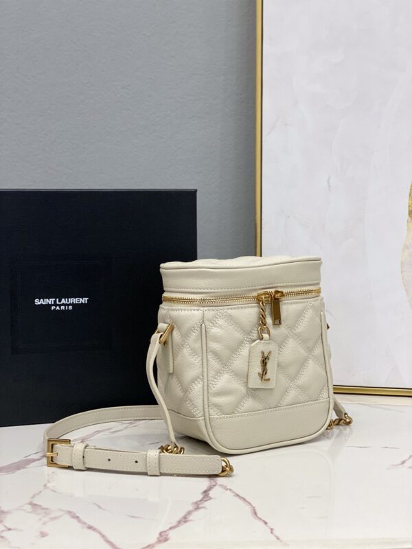 [REP 1:1] Saint Laurent 80's Vanity Bag In Carré-Quilted Grain De Poudre White For Women 6.4in/16.5cm YSL 649779DME279207