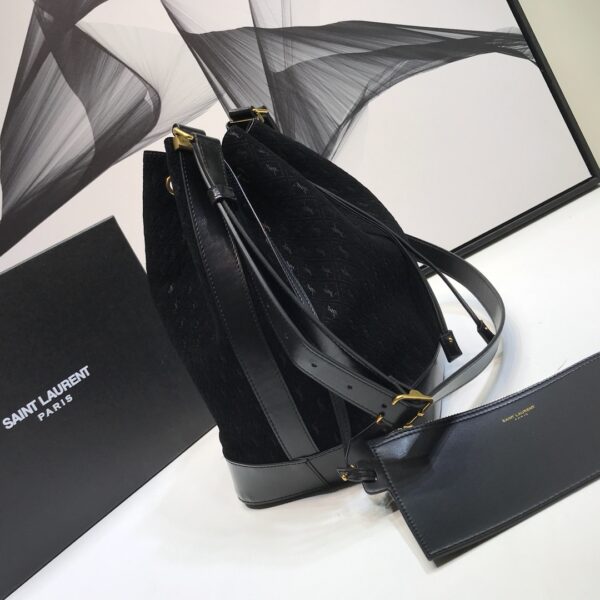 [REP 1:1] Saint Laurent All-Over Monogram Bucket Bag Black For Women 10.5in/27cm YSL