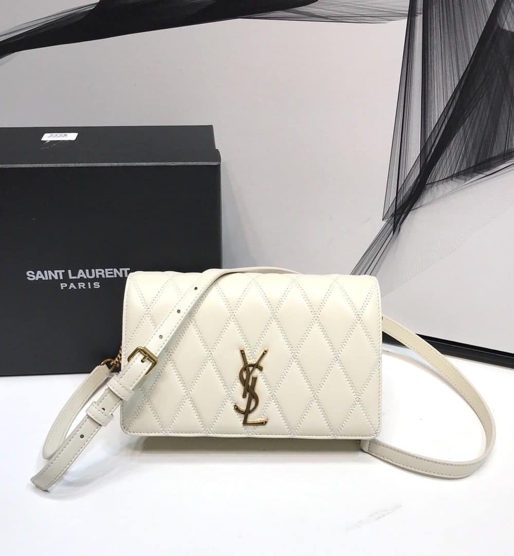 [REP 1:1] Saint Laurent Angie Patent Handbag White For Women 8.6in/22cm YSL