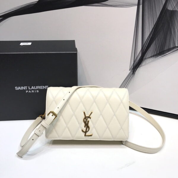 [REP 1:1] Saint Laurent Angie Patent Handbag White For Women 8.6in/22cm YSL