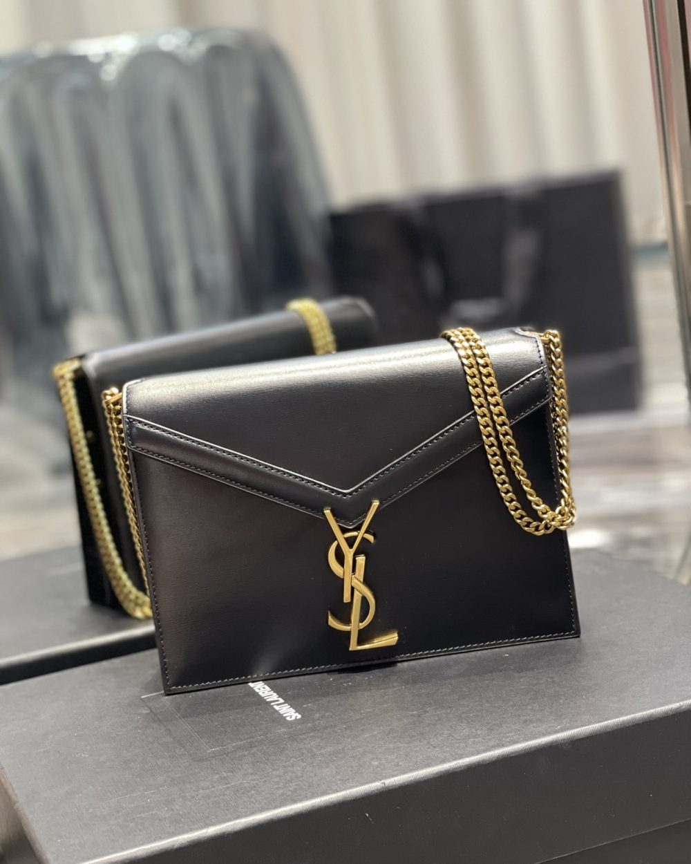 [REP 1:1] Saint Laurent Cassandra Medium Chain Bag Black In Grain De Poudre Embossed For Women 8.6in/22cm YSL 5327500SXSW1000