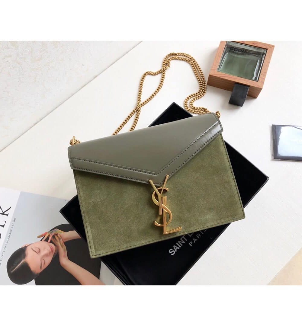 [REP 1:1] Saint Laurent Cassandra Medium Chain Bag In Box And Velvet Green For Women 8.6in/22cm YSL