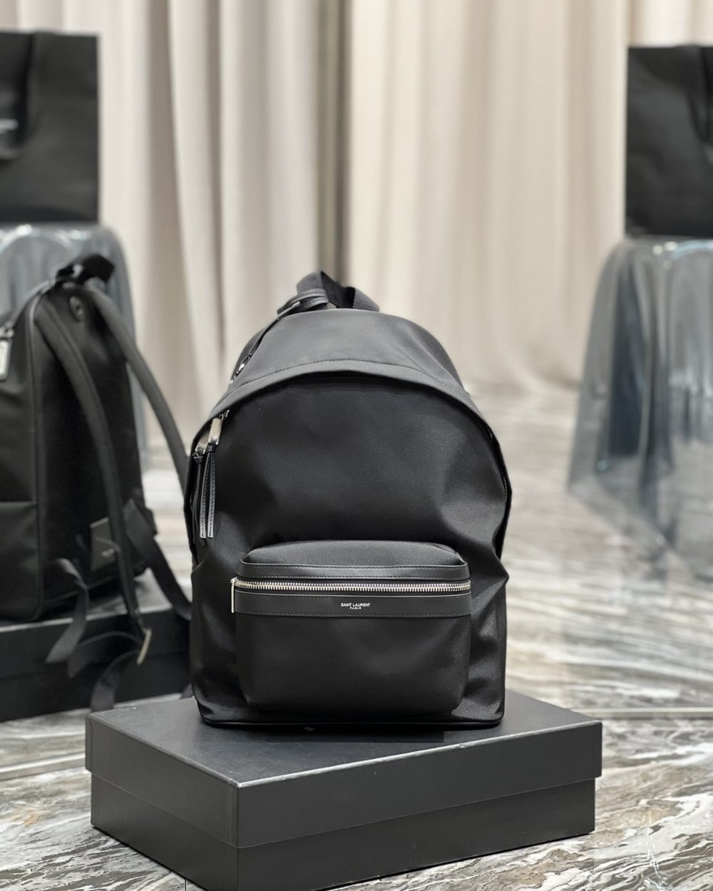 [REP 1:1] Saint Laurent City Backpack In Canvas Unisex For Women 13.8in/35cm Black YSL