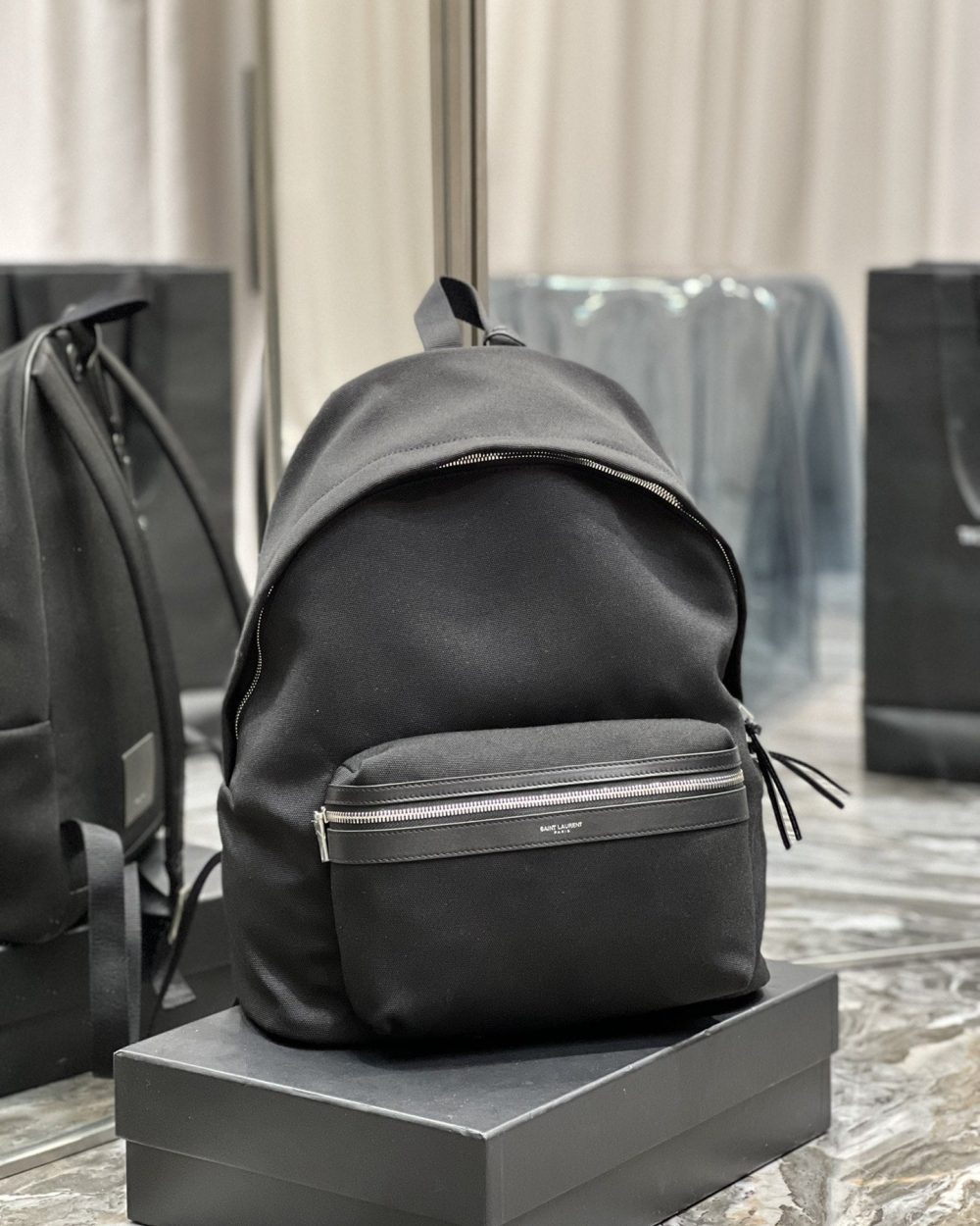 [REP 1:1] Saint Laurent City Backpack In Canvas Unisex For Women 15in/38cm Black YSL