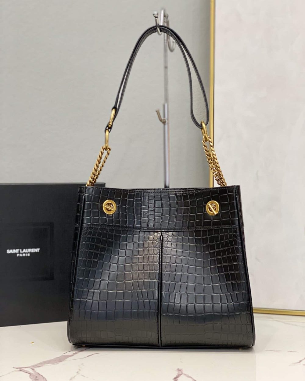 [REP 1:1] Saint Laurent Claude-Effect Tote Bag Black For Women 11in/28cm YSL 64028116J0W