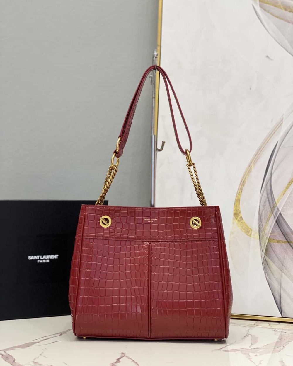 [REP 1:1] Saint Laurent Claude-Effect Tote Bag Red For Women 11in/28cm YSL 64028116J0W