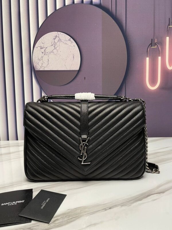 [REP 1:1] Saint Laurent College Large Chain Bag Black With Silver Toned Hardware For Women 12.6in/32cm YSL 600278BRM041000
