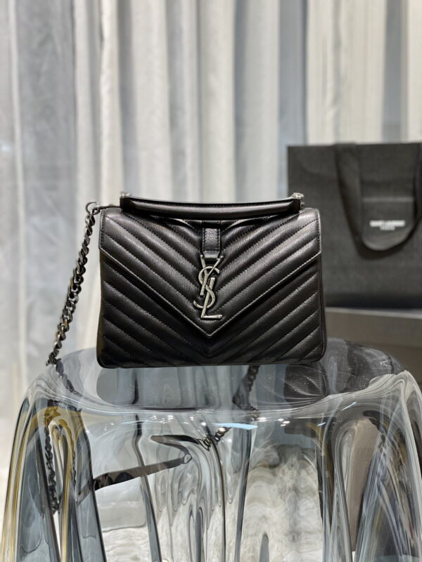 [REP 1:1] Saint Laurent College Medium Chain Bag Black Silver Toned Hardware For Women 9.4in/24cm YSL 600279BRM041000