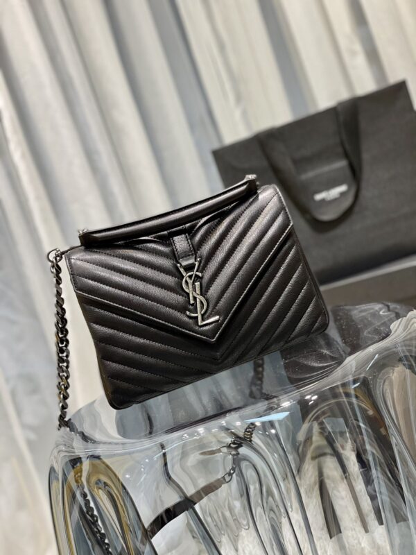 [REP 1:1] Saint Laurent College Medium Chain Bag Black Silver Toned Hardware For Women 9.4in/24cm YSL 600279BRM041000