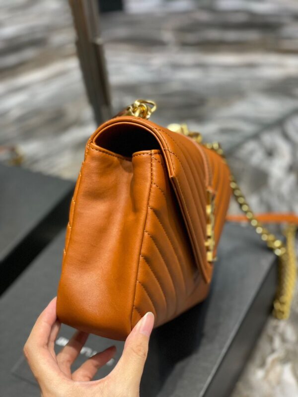 [REP 1:1] Saint Laurent College Medium Chain Bag Brown Gold Toned Hardware For Women 9.4in/24cm YSL 600279BRM076309