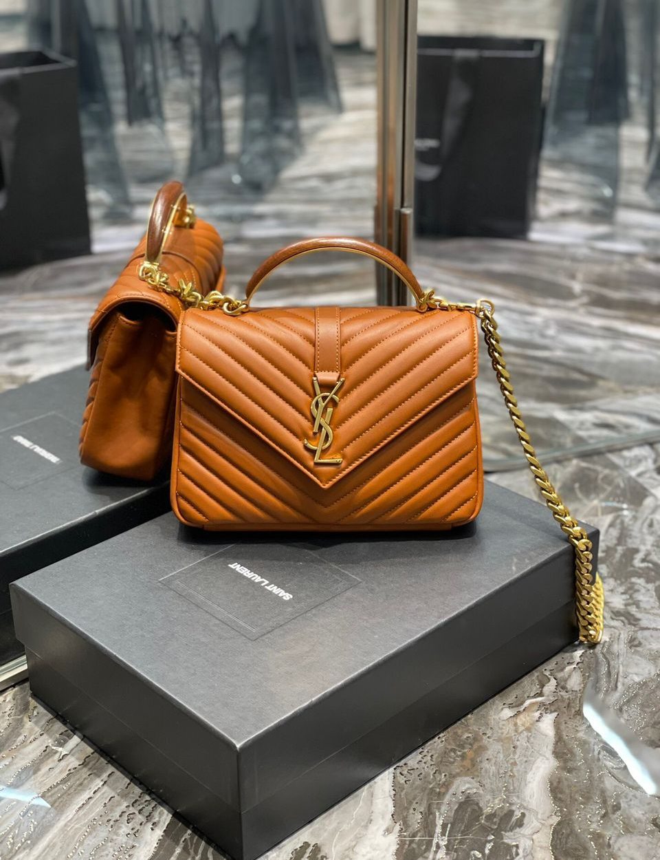 [REP 1:1] Saint Laurent College Medium Chain Bag Brown Gold Toned Hardware For Women 9.4in/24cm YSL 600279BRM076309